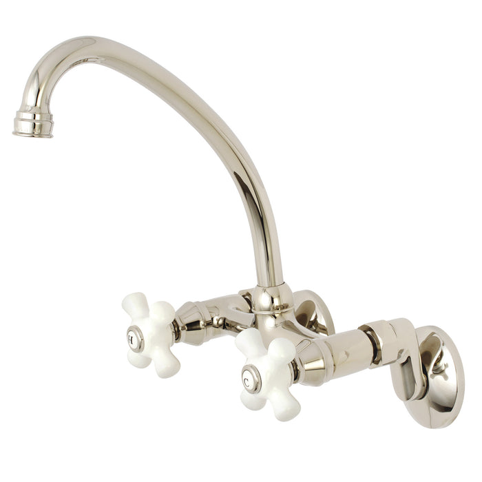 Kingston KS614PN Two-Handle 2-Hole Wall Mount Kitchen Faucet, Polished Nickel