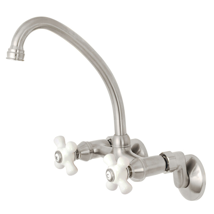 Kingston KS614SN Two-Handle 2-Hole Wall Mount Kitchen Faucet, Brushed Nickel