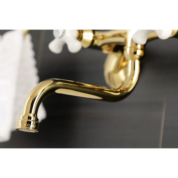 Kingston Heirloom KS616PB - Kingston Double-Handle 2-Hole Wall Mount Bathroom Faucet, Polished Brass