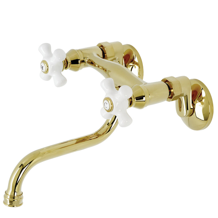 Kingston Heirloom KS616PB - Kingston Double-Handle 2-Hole Wall Mount Bathroom Faucet, Polished Brass