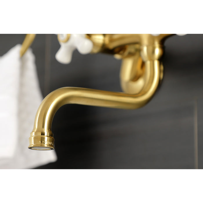 Kingston Heirloom KS616SB - Kingston Double-Handle 2-Hole Wall Mount Bathroom Faucet, Brushed Brass