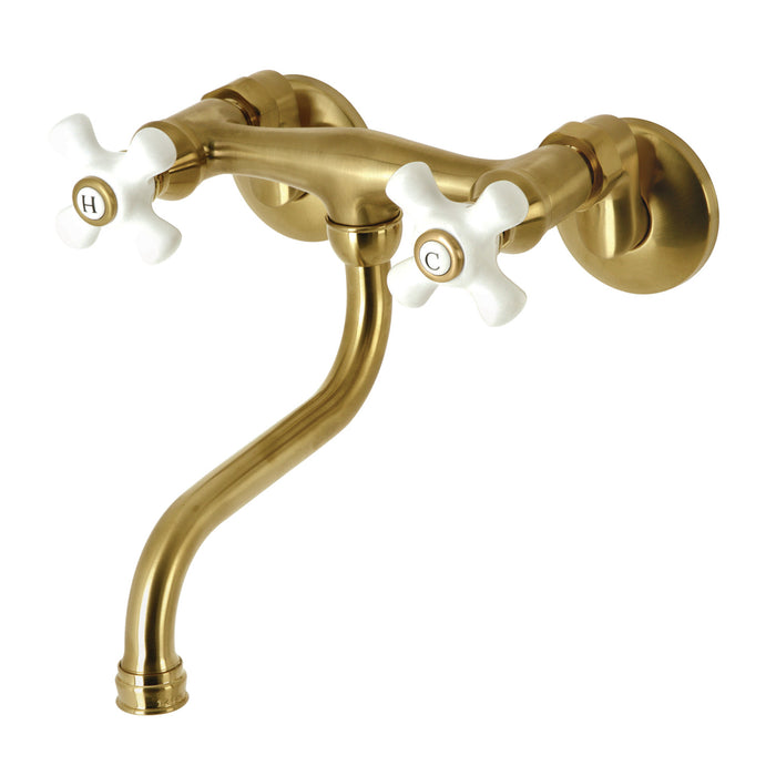 Kingston Heirloom KS616SB - Kingston Double-Handle 2-Hole Wall Mount Bathroom Faucet, Brushed Brass