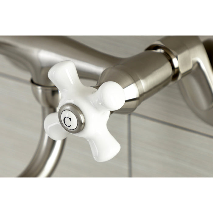 Kingston Heirloom KS616SN - Kingston Double-Handle 2-Hole Wall Mount Bathroom Faucet, Brushed Nickel