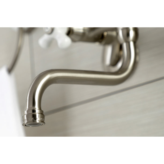Kingston Heirloom KS616SN - Kingston Double-Handle 2-Hole Wall Mount Bathroom Faucet, Brushed Nickel