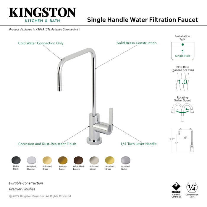 Continental KS6191CTL Single-Handle 1-Hole Deck Mount Water Filtration Faucet, Polished Chrome