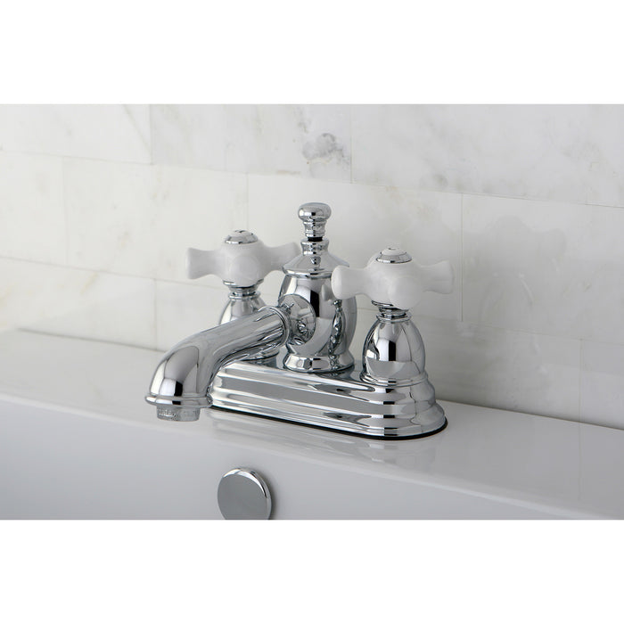 Kingston Tulare KS7001PX - English Country Double-Handle 3-Hole Deck Mount 4-Inch Centerset Bathroom Faucet with Brass Pop-Up, Polished Chrome