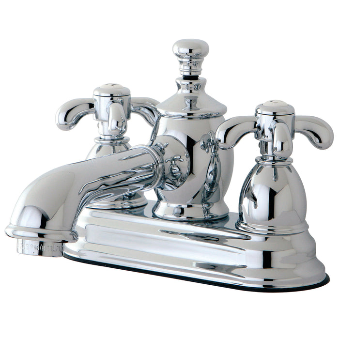 French Country KS7001TX Two-Handle 3-Hole Deck Mount 4" Centerset Bathroom Faucet with Brass Pop-Up, Polished Chrome