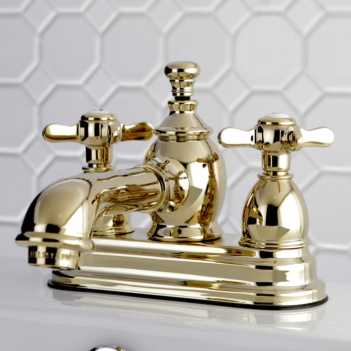 Essex KS7002BEX Two-Handle 3-Hole Deck Mount 4" Centerset Bathroom Faucet with Brass Pop-Up, Polished Brass