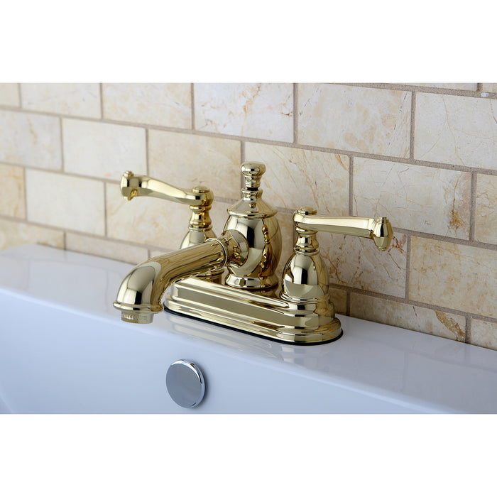 Royale KS7002FL Two-Handle 3-Hole Deck Mount 4" Centerset Bathroom Faucet with Brass Pop-Up, Polished Brass