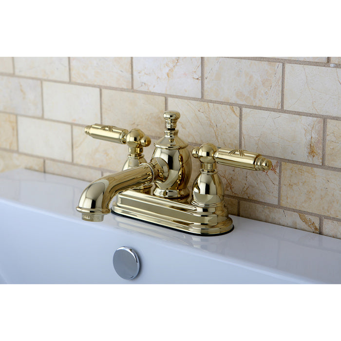 Georgian KS7002GL Two-Handle 3-Hole Deck Mount 4" Centerset Bathroom Faucet with Brass Pop-Up, Polished Brass