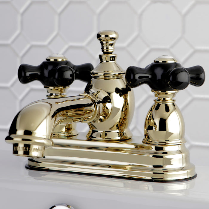 Duchess KS7002PKX Two-Handle 3-Hole Deck Mount 4" Centerset Bathroom Faucet with Brass Pop-Up, Polished Brass