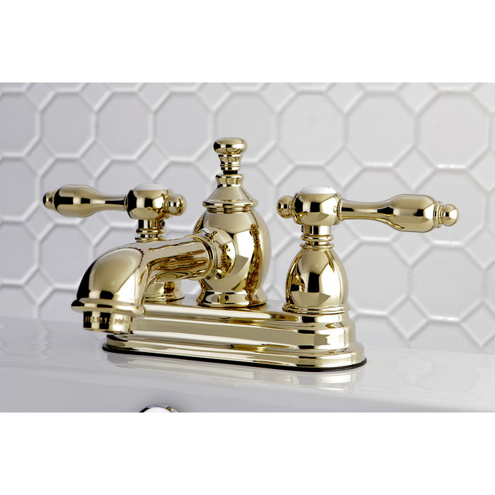 Tudor KS7002TAL Two-Handle 3-Hole Deck Mount 4" Centerset Bathroom Faucet with Brass Pop-Up, Polished Brass