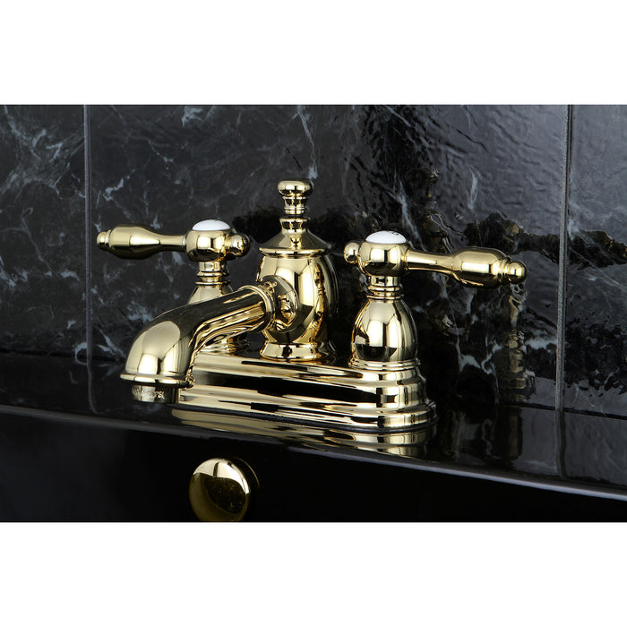 Tudor KS7002TAL Two-Handle 3-Hole Deck Mount 4" Centerset Bathroom Faucet with Brass Pop-Up, Polished Brass