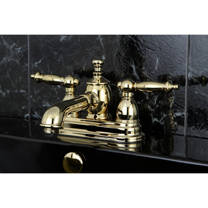 Templeton KS7002TL Two-Handle 3-Hole Deck Mount 4" Centerset Bathroom Faucet with Brass Pop-Up, Polished Brass