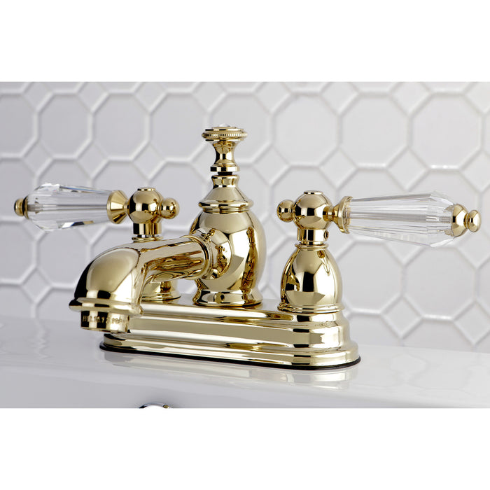 Wilshire KS7002WLL Two-Handle 3-Hole Deck Mount 4" Centerset Bathroom Faucet with Brass Pop-Up, Polished Brass