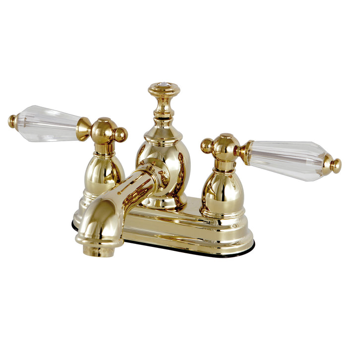 Wilshire KS7002WLL Two-Handle 3-Hole Deck Mount 4" Centerset Bathroom Faucet with Brass Pop-Up, Polished Brass