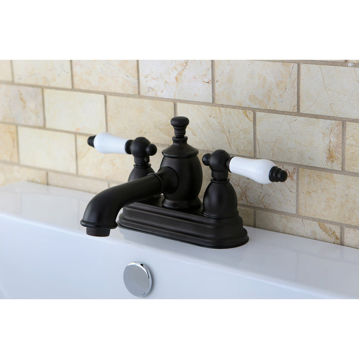 English Country KS7005PL Two-Handle 3-Hole Deck Mount 4" Centerset Bathroom Faucet with Brass Pop-Up, Oil Rubbed Bronze