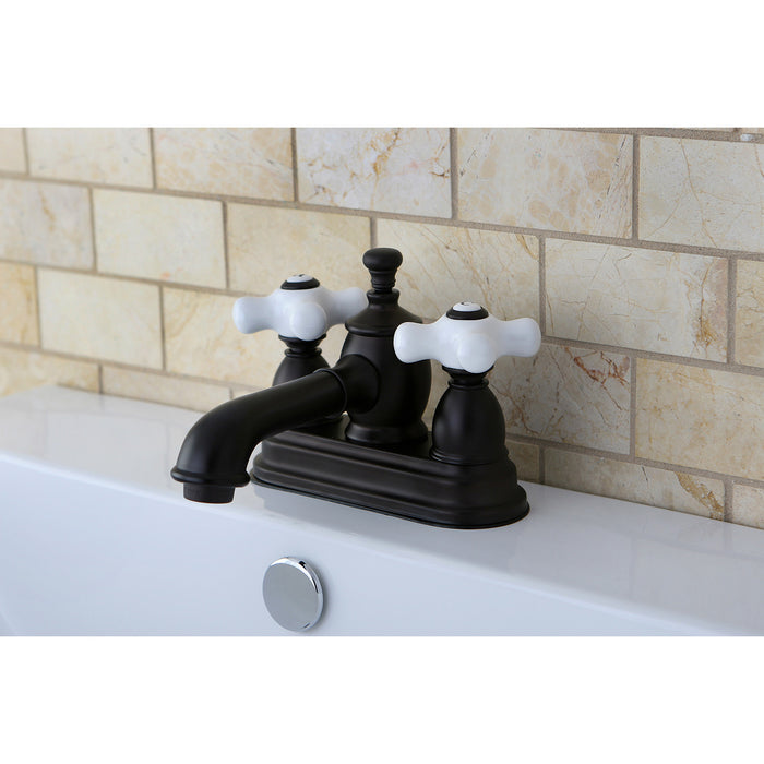 English Country KS7005PX Two-Handle 3-Hole Deck Mount 4" Centerset Bathroom Faucet with Brass Pop-Up, Oil Rubbed Bronze