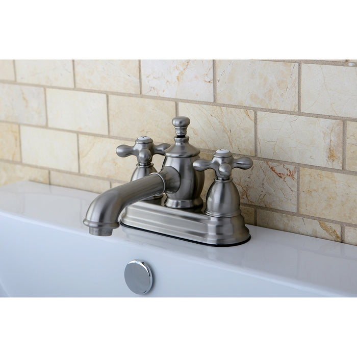 English Country KS7008AX Two-Handle 3-Hole Deck Mount 4" Centerset Bathroom Faucet with Brass Pop-Up, Brushed Nickel
