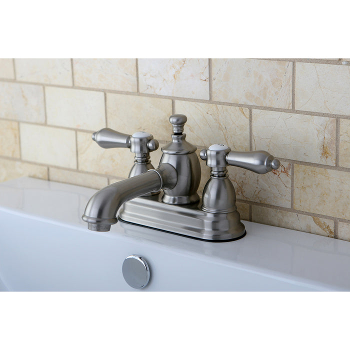 Heirloom KS7008BAL Two-Handle 3-Hole Deck Mount 4" Centerset Bathroom Faucet with Brass Pop-Up, Brushed Nickel