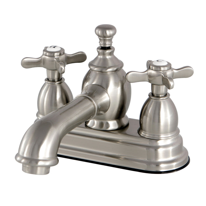 Kingston Tulare KS7008BEX - Essex Double-Handle 3-Hole Deck Mount 4-Inch Centerset Bathroom Faucet with Brass Pop-Up, Brushed Nickel