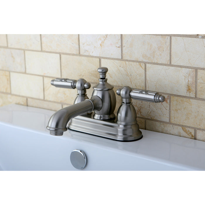 Georgian KS7008GL Two-Handle 3-Hole Deck Mount 4" Centerset Bathroom Faucet with Brass Pop-Up, Brushed Nickel