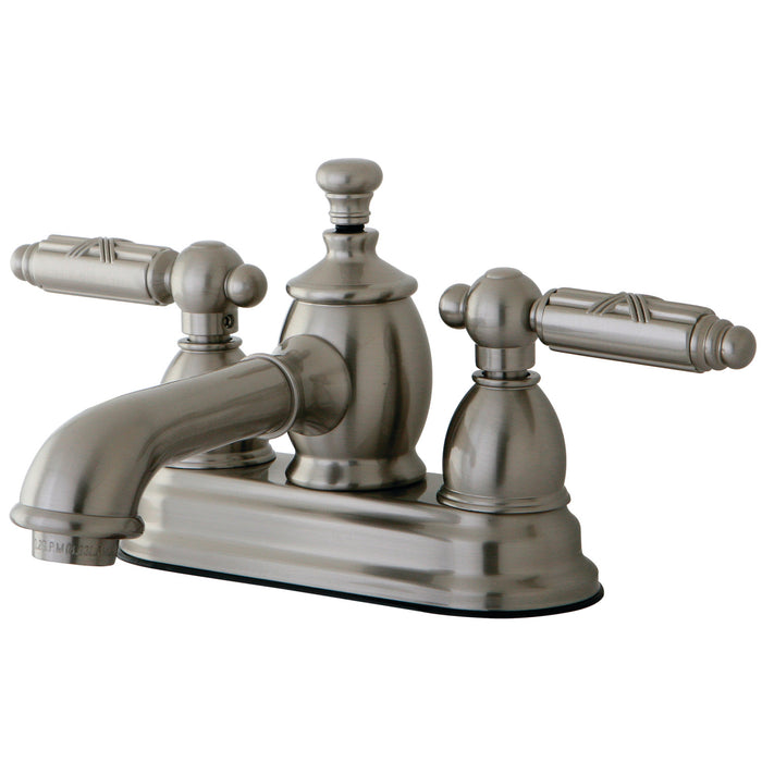 Georgian KS7008GL Two-Handle 3-Hole Deck Mount 4" Centerset Bathroom Faucet with Brass Pop-Up, Brushed Nickel