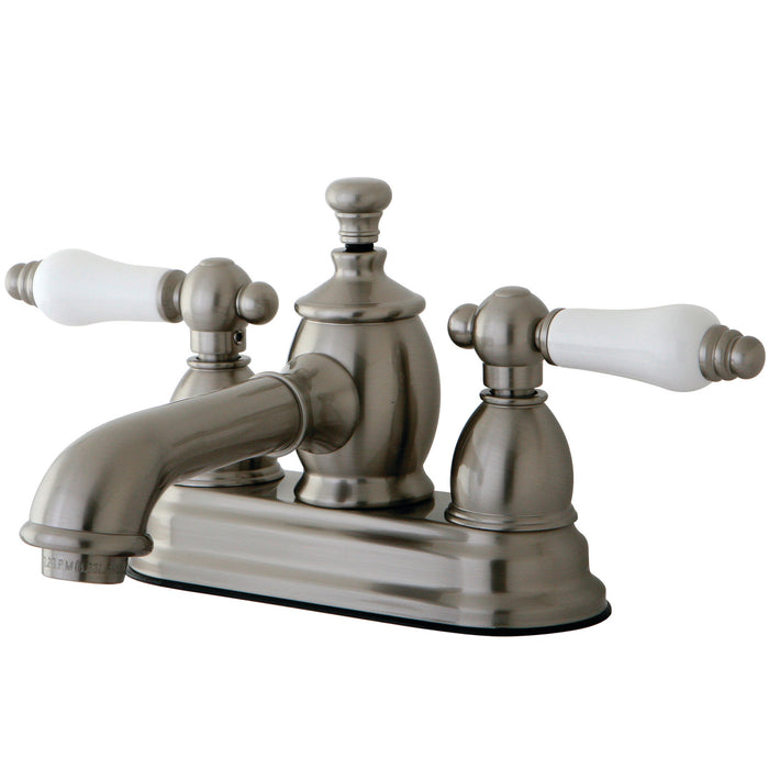 English Country KS7008PL Two-Handle 3-Hole Deck Mount 4" Centerset Bathroom Faucet with Brass Pop-Up, Brushed Nickel