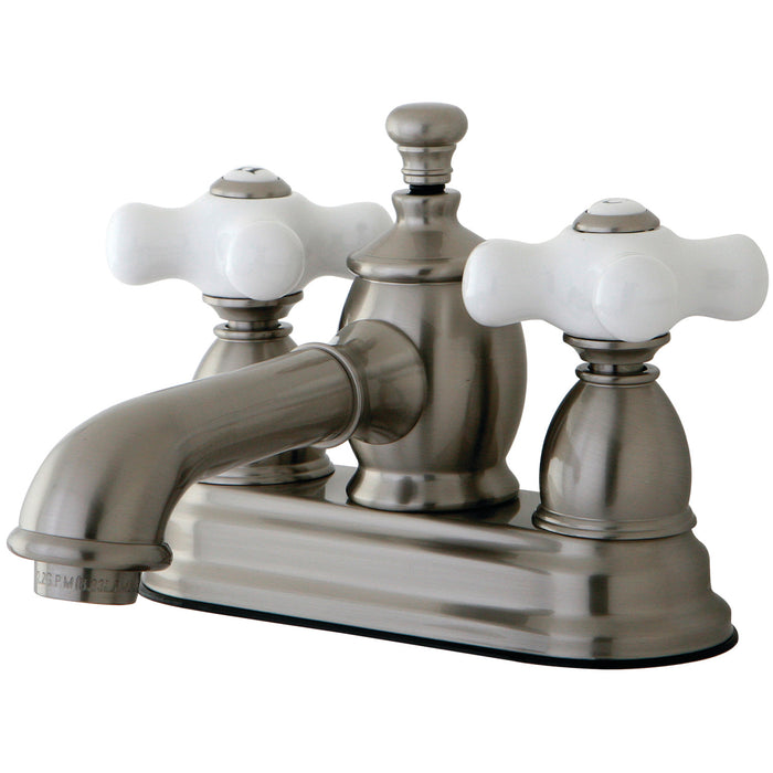 English Country KS7008PX Two-Handle 3-Hole Deck Mount 4" Centerset Bathroom Faucet with Brass Pop-Up, Brushed Nickel