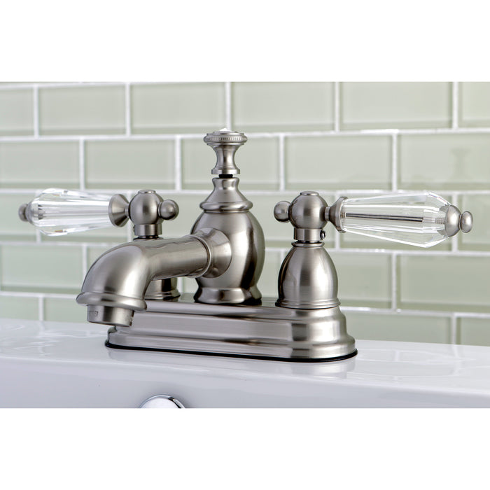 Wilshire KS7008WLL Two-Handle 3-Hole Deck Mount 4" Centerset Bathroom Faucet with Brass Pop-Up, Brushed Nickel