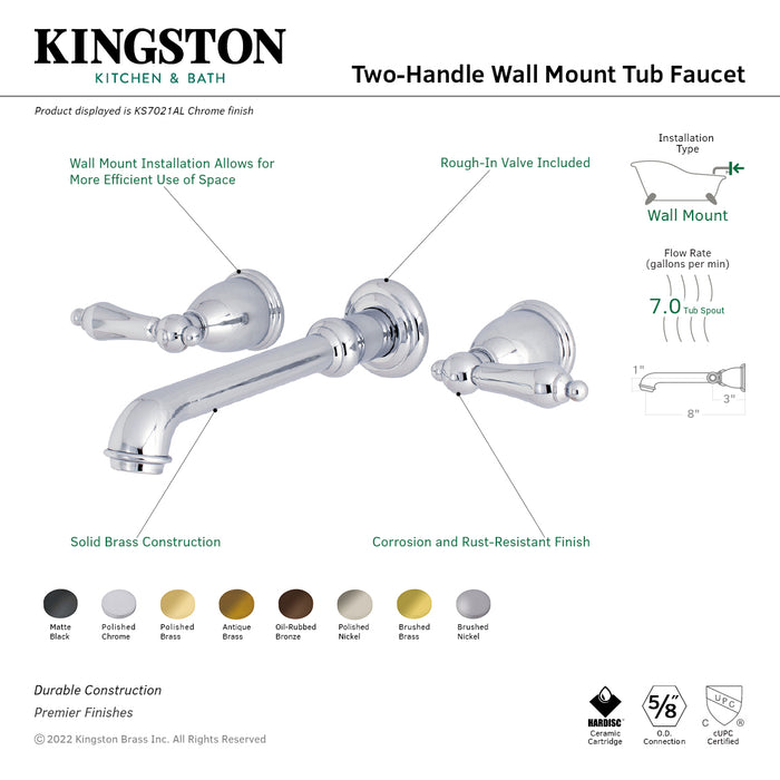 English Country KS7021AL Two-Handle 3-Hole Wall Mount Roman Tub Faucet, Polished Chrome