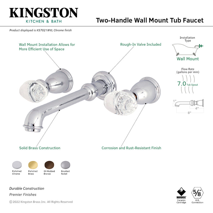 Krystal Onyx KS7021WVL Two-Handle 3-Hole Wall Mount Roman Tub Faucet, Polished Chrome