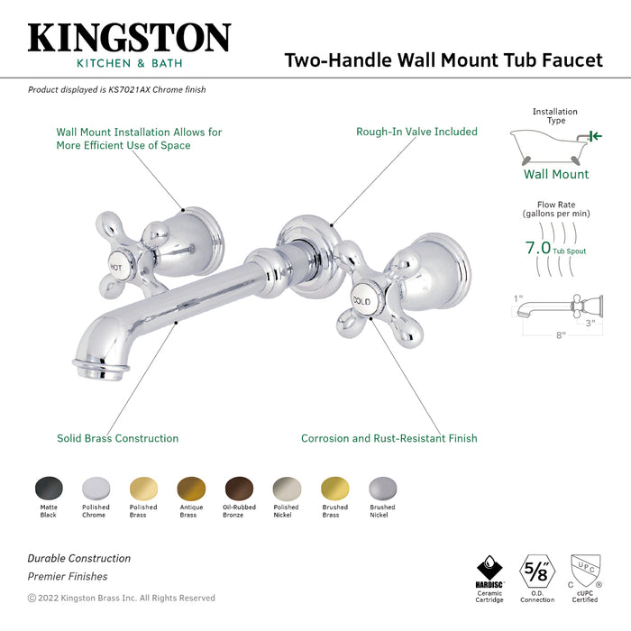 English Country KS7022AX Two-Handle 3-Hole Wall Mount Roman Tub Faucet, Polished Brass