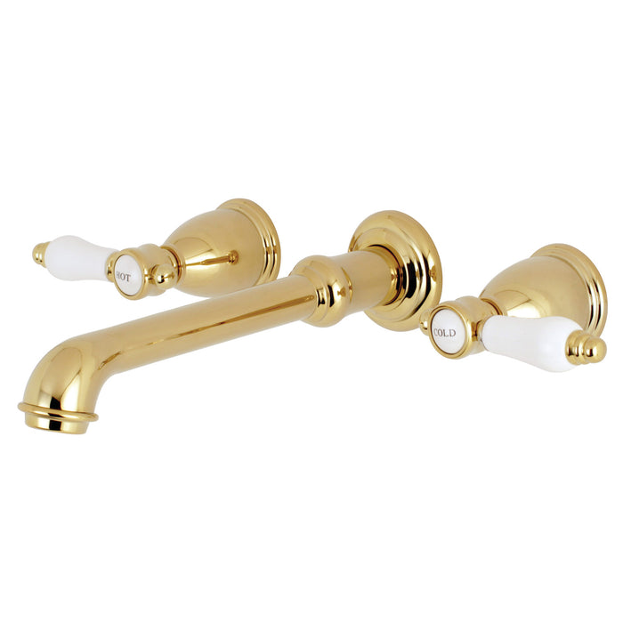 Kingston Tulare KS7022BPL - Bel-Air Two-Handle 3-Hole Wall Mount Roman Tub Faucet, Polished Brass
