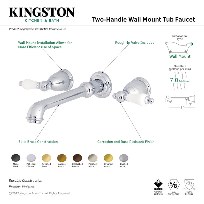 English Vintage KS7022PL Two-Handle 3-Hole Wall Mount Roman Tub Faucet, Polished Brass