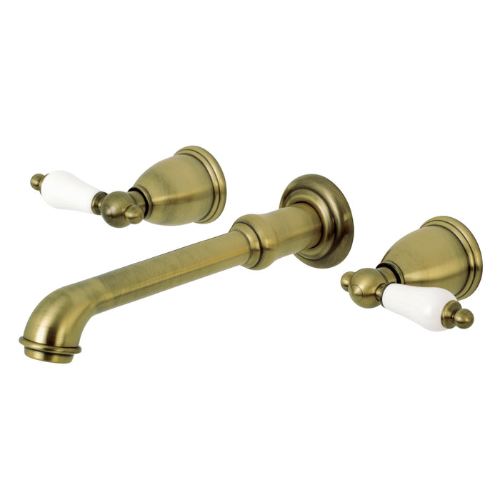 English Vintage KS7023PL Two-Handle 3-Hole Wall Mount Roman Tub Faucet, Antique Brass