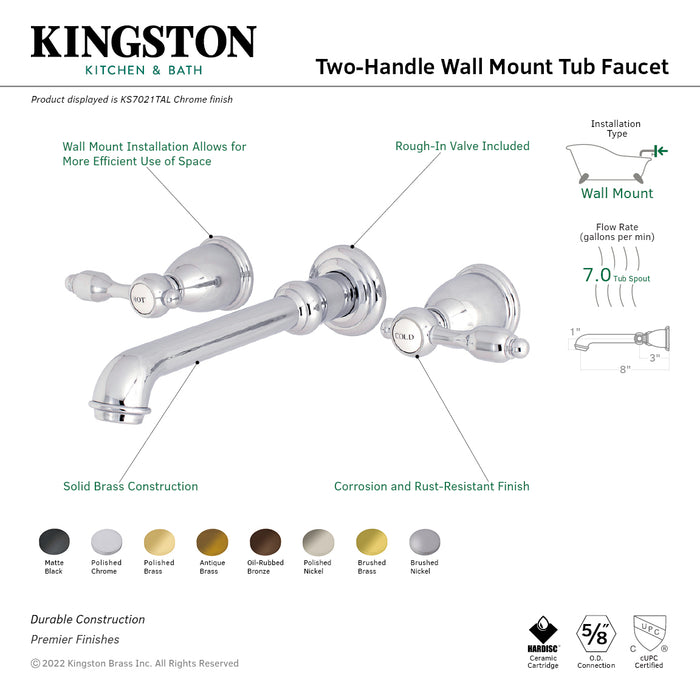 Tudor KS7026TAL Two-Handle 3-Hole Wall Mount Roman Tub Faucet, Polished Nickel