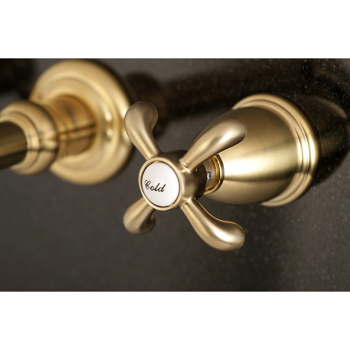 Kingston Tulare KS7027TX - French Country Two-Handle 3-Hole Wall Mount Roman Tub Faucet, Brushed Brass