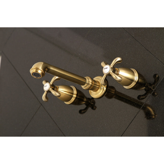 Kingston Tulare KS7027TX - French Country Two-Handle 3-Hole Wall Mount Roman Tub Faucet, Brushed Brass
