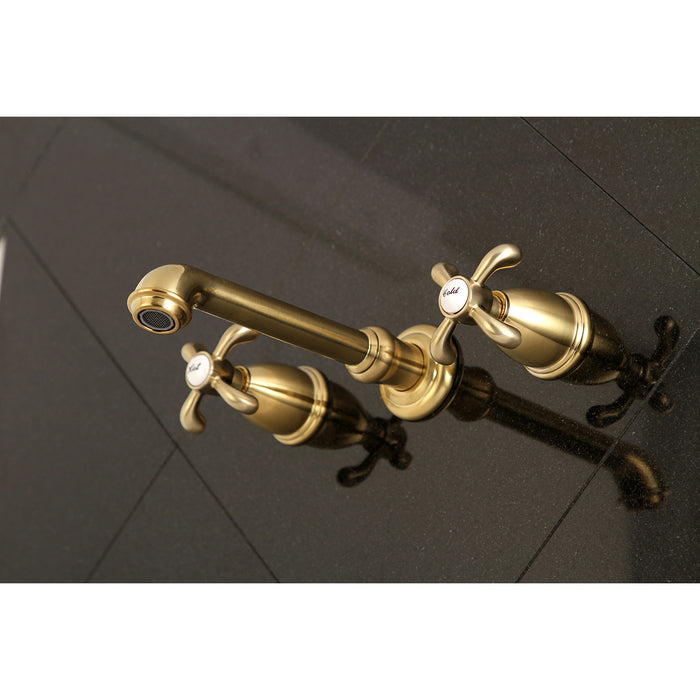 French Country KS7027TX Two-Handle 3-Hole Wall Mount Roman Tub Faucet, Brushed Brass