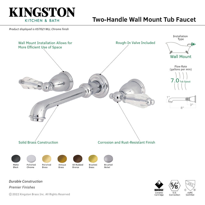 Kingston Tulare KS7027WLL - Wilshire Two-Handle 3-Hole Wall Mount Roman Tub Faucet, Brushed Brass
