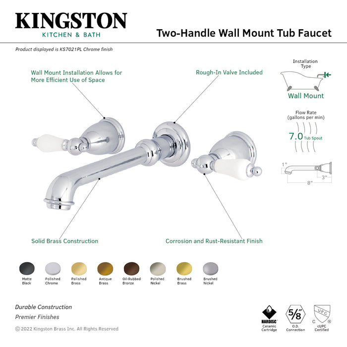 Kingston Tulare KS7028PL - English Vintage Two-Handle 3-Hole Wall Mount Roman Tub Faucet, Brushed Nickel