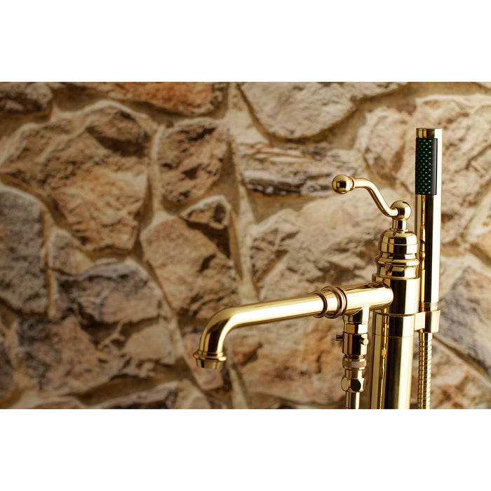 Kingston Tulare KS7032ABL - English Country Single-Handle 1-Hole Freestanding Tub Faucet with Hand Shower, Polished Brass
