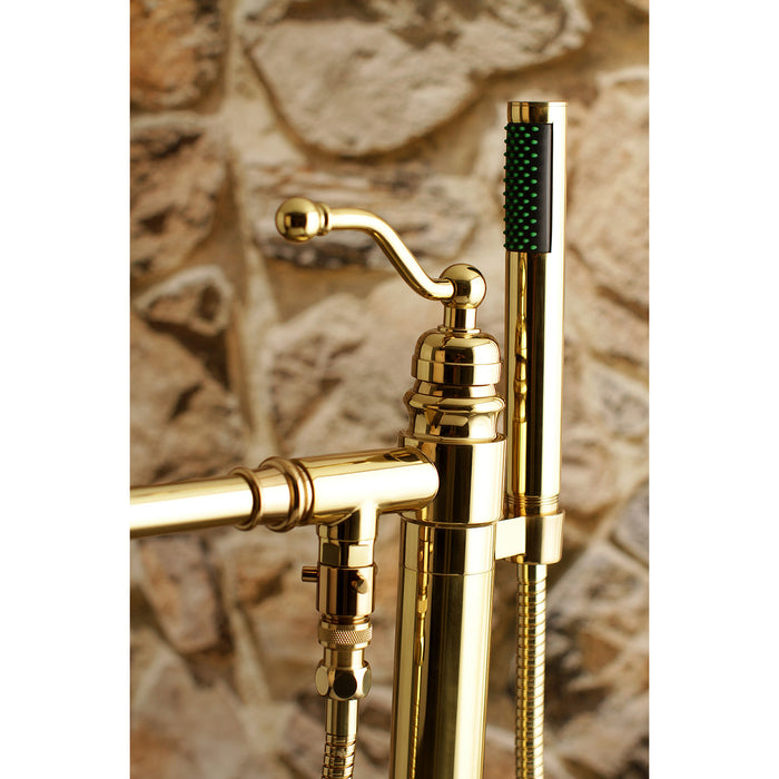 Kingston Tulare KS7032ABL - English Country Single-Handle 1-Hole Freestanding Tub Faucet with Hand Shower, Polished Brass