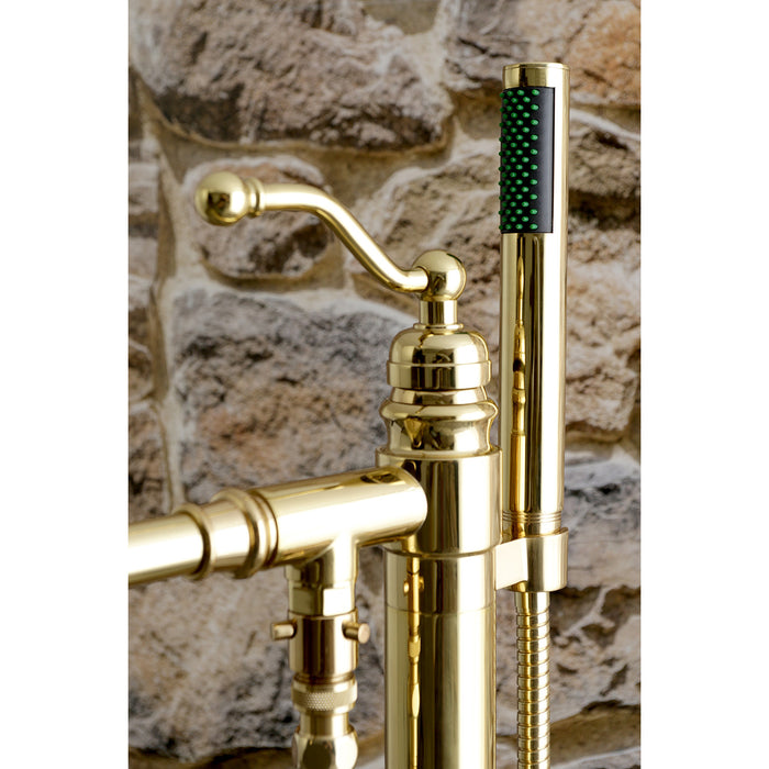 Kingston Tulare KS7032ABL - English Country Single-Handle 1-Hole Freestanding Tub Faucet with Hand Shower, Polished Brass