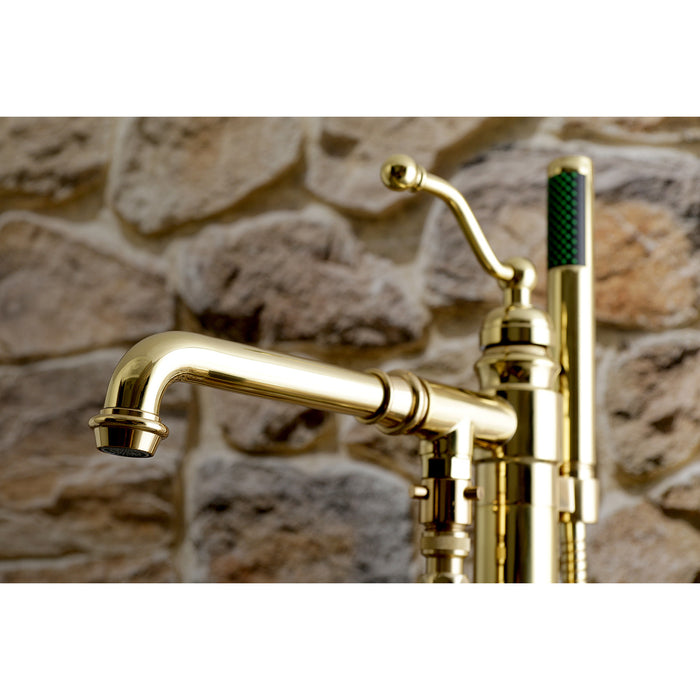 Kingston Tulare KS7032ABL - English Country Single-Handle 1-Hole Freestanding Tub Faucet with Hand Shower, Polished Brass