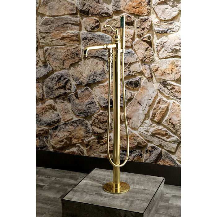 Kingston Tulare KS7032ABL - English Country Single-Handle 1-Hole Freestanding Tub Faucet with Hand Shower, Polished Brass