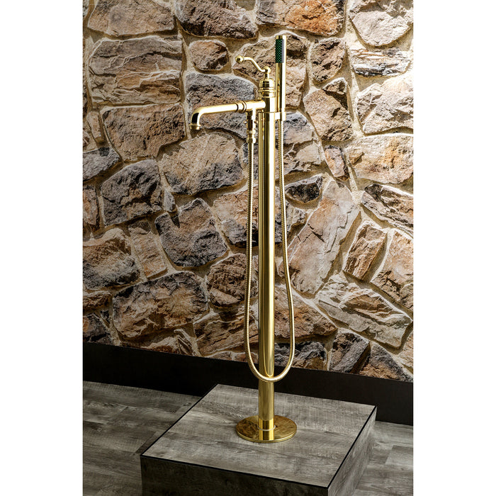 English Country KS7032ABL Single-Handle 1-Hole Freestanding Tub Faucet with Hand Shower, Polished Brass