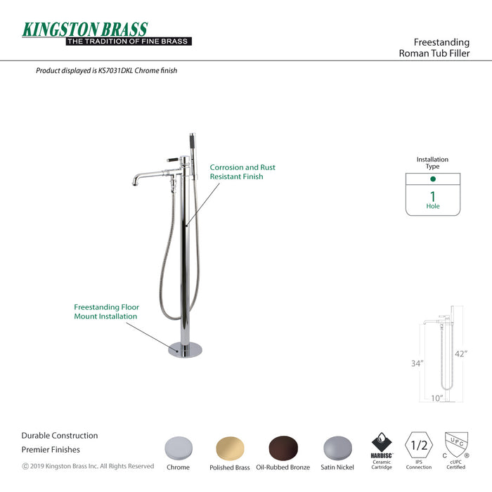 Kingston Sona KS7032DKL - Kaiser Single-Handle 1-Hole Freestanding Tub Faucet with Hand Shower, Polished Brass