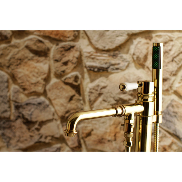 Kingston Tulare KS7032DPL - Paris Single-Handle 1-Hole Freestanding Tub Faucet with Hand Shower, Polished Brass